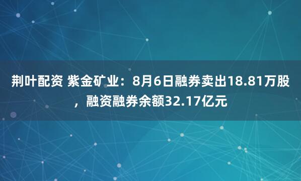 荆叶配资 紫金矿业：8月6日融券卖出18.81万股，融资融券余额32.17亿元