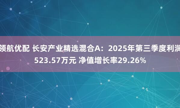 领航优配 长安产业精选混合A：2025年第三季度利润523.57万元 净值增长率29.26%